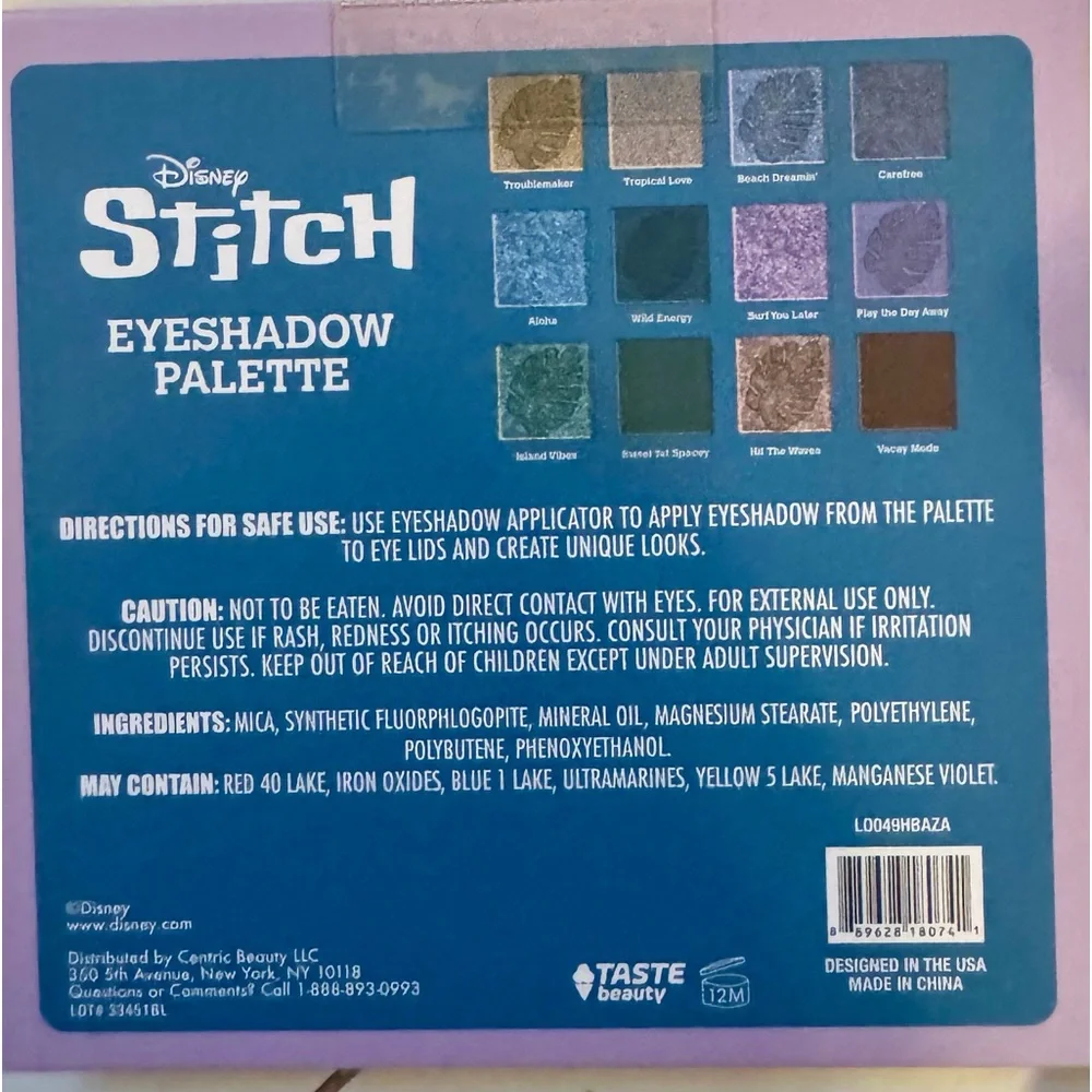 Disney Stitch Eyeshadow Palette 12 Shades Hibiscus Designs & Mirror Compact